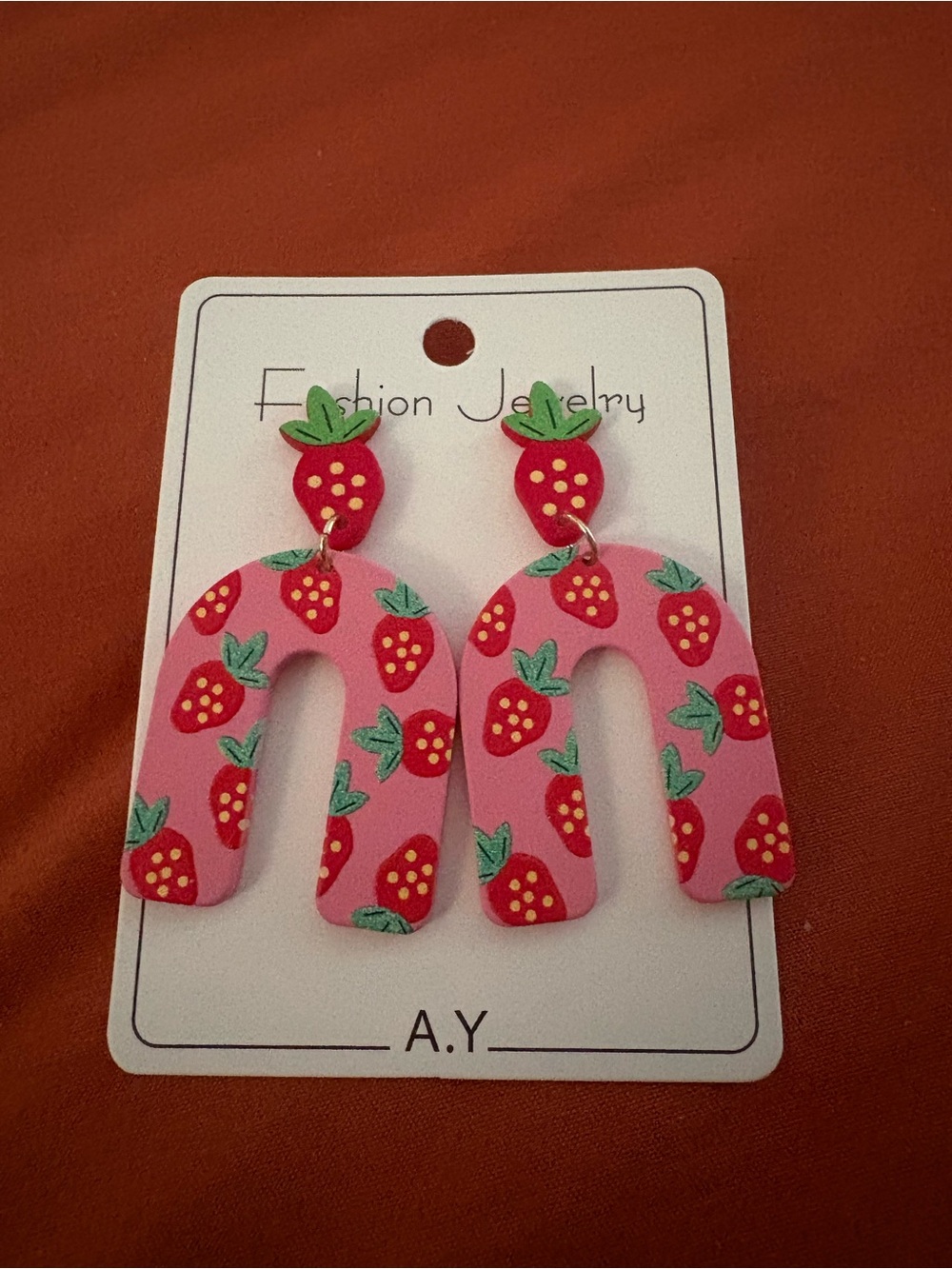 Pink Strawberry Arch Earrings -